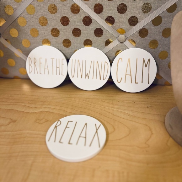 Ceramic Coaster Set- (4) Relax/Breathe/Unwind/Calm - Picture 2 of 4